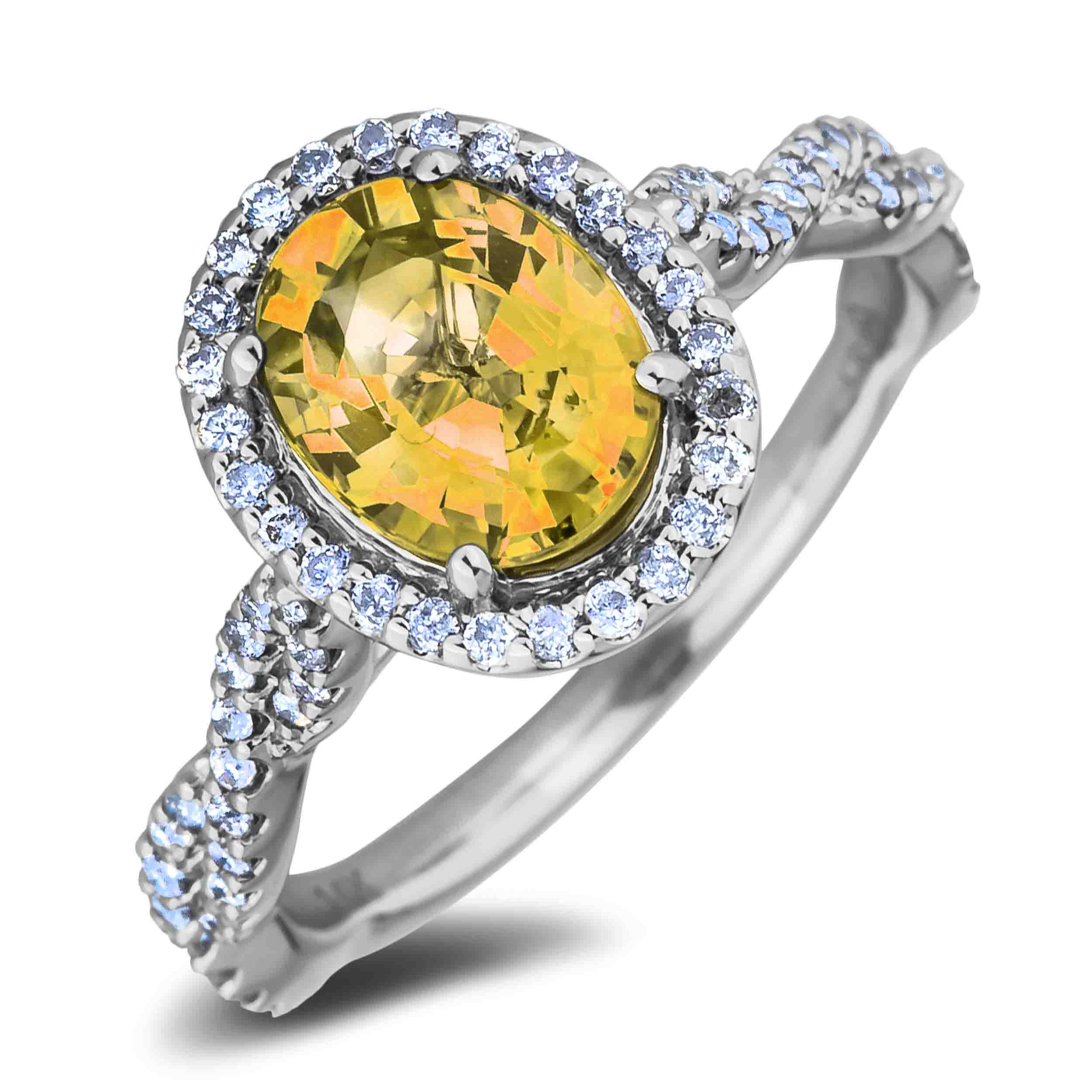 GIA 1.77 ct Yellow Sapphire and Diamond Halo Ring in 14K Gold