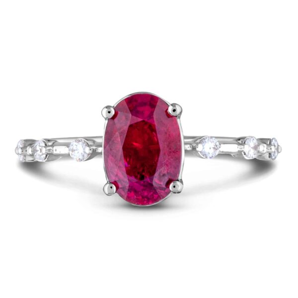 1.83 Carat Oval Ruby and Dainty Diamond Ring in 14K White Gold