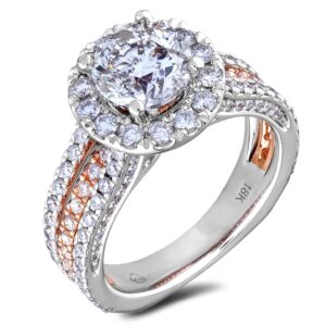 1.87 Carat Canadian Diamond Triple Row Engagement Ring with Hidden Details in 18K Rose and White Gold