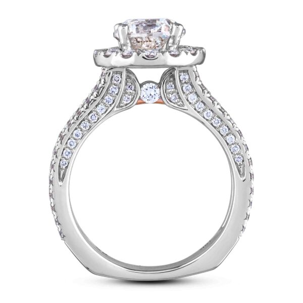 1.87 Carat Canadian Diamond Triple Row Engagement Ring with Hidden Details in 18K Rose and White Gold secret diamond