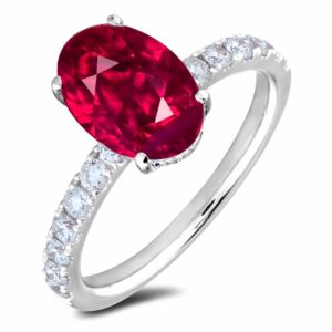 2.20 Carat Oval Ruby and 0.50 CTW Diamond Hidden Halo Ring in 18K Gold