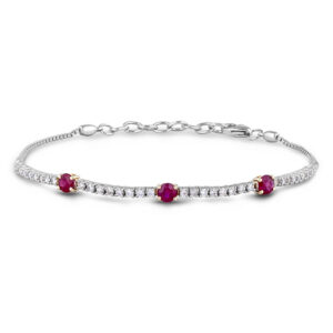 0.66 Carat TW Ruby and Diamond Dainty Chain Bracelet in 14K White & Yellow Gold
