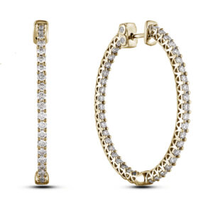 2.48 Carat TW Diamond Hoop Earrings in 14K Yellow Gold