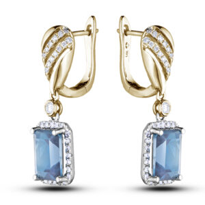 2.74 Carat TW Brazilian Aquamarine and Diamond Halo Dangle Earrings in 14K White and Yellow Gold
