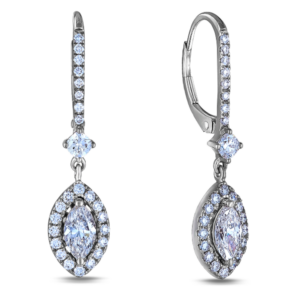 0.82 Carat TW Marquise Cut Canadian Diamond Halo Dangle Earrings in 14K White Gold