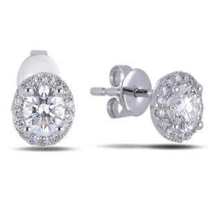 0.92 Carat TW Canadian Diamond Oval Halo Earrings in 14K White Gold