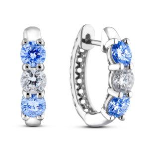 1.59 Carat TW Sapphire and 0.68 CTW Canadian Diamond Hoop Earrings in 14K White Gold