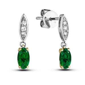 0.50 Carat TW Emerald & Diamond Dangle Earrings in 14K White & Yellow Gold