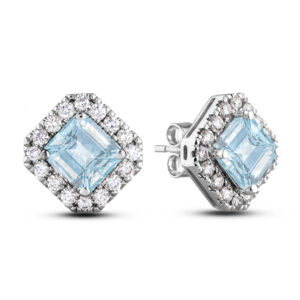 2.74 Carat TW Aquamarine and Diamond Halo Stud Earrings in 14K White Gold