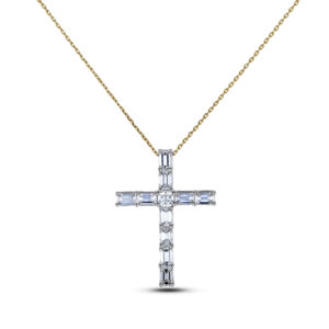 1.85 Carat TW Canadian Diamond Cross Pendant in 14K White and Yellow Gold