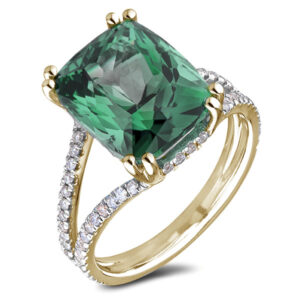 4.63 Carat Brazilian Green Tourmaline and Diamond Cocktail Ring in 14K Yellow Gold