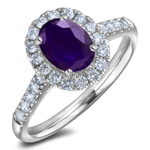 1.12 Carat Oval Amethyst and Diamond Halo Ring in 14K White Gold