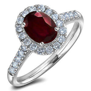 1.60 Carat Oval Garnet and Diamond Halo Ring in 14K White Gold