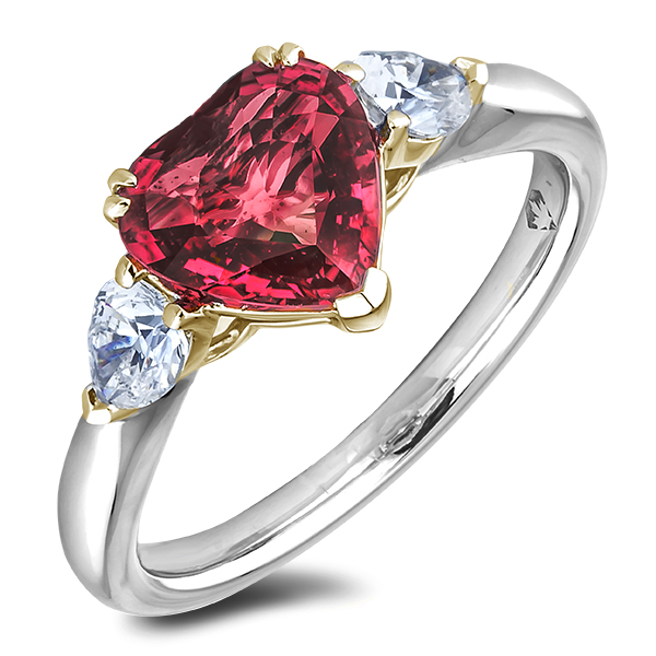 1.23 Ct Brazilian Rubelite Diamonds 3 Stone Ring in 18K Gold