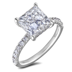 3.06 Carat GIA Diamond Princess Cut Engagement Ring With Hidden Detail in 18K White Gold