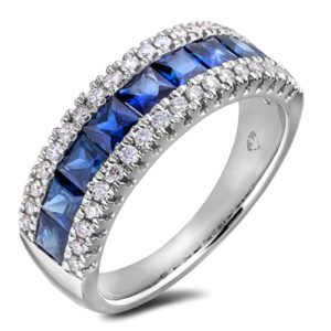 1.70 Carat TW Sapphire and Diamond Anniversary Ring in 14K White Gold