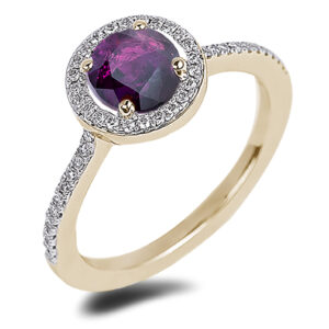 0.90 Carat Amethyst and Canadian Diamond Halo Ring in Yellow Gold