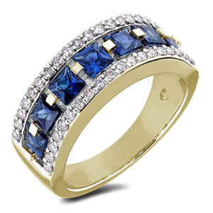 1.40 Carat TW Princess Cut Ruby and Diamond Wide Anniversary Ring in 14K Yellow Gold