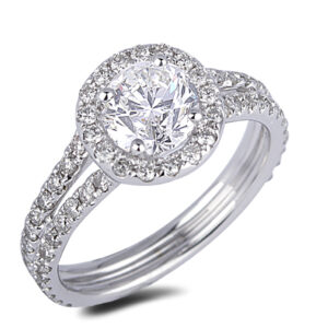 2.00 Carat Diamond Halo Engagement Ring in 18K White Gold