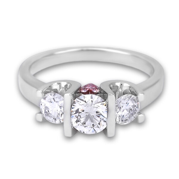 0.70 Carat Round Brilliant Cut Forevermark Diamond and 0.60 Carat TW GIA Diamond Three Stone Engagement Ring with Pink Sapphire Accents in 18K White Gold