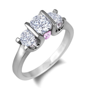 0.51 Carat Round Brilliant Cut Forevermark Diamond and 0.60 Carat TW GIA Diamond Three Stone Engagement Ring with Pink Sapphire Accents in 18K White Gold