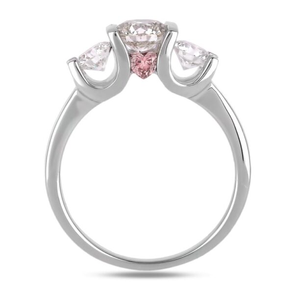 0.70 Carat Round Brilliant Cut Forevermark Diamond and 0.60 Carat TW GIA Diamond Three Stone Engagement Ring with Pink Sapphire Accents in 18K White Gold