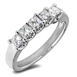 Princess Cut Canadian Diamond 5 Stone Anniversary Ring in 14K White Gold