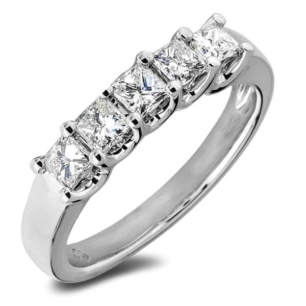 Princess Cut Canadian Diamond 5 Stone Anniversary Ring in 14K White Gold