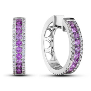 Pink Sapphire And Diamond Hoop Earrings In 14K White Gold