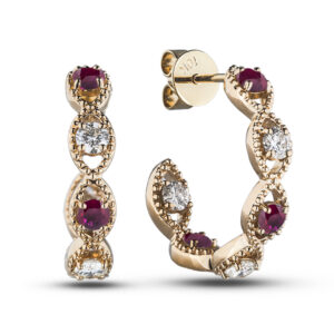 0.50 Carat TW Canadian Diamond and Ruby Twist Hoop Earrings in Yellow Gold