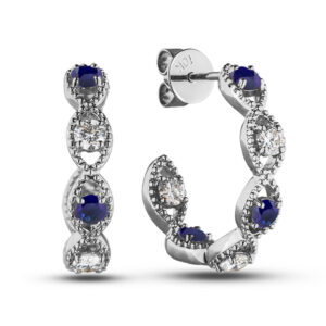 0.60 Carat TW Sapphire and Canadian Diamond Twist Hoop Earrings in White Gold