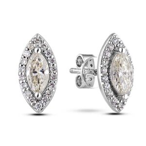0.71 Carat TW Canadian Diamond Marquise Halo Stud Earrings in 14K White Gold