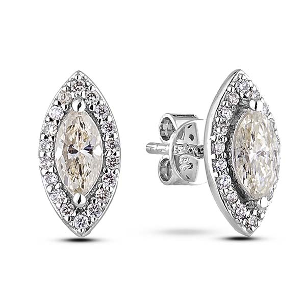 0.71 Carat TW Canadian Diamond Marquise Halo Stud Earrings in 14K White Gold