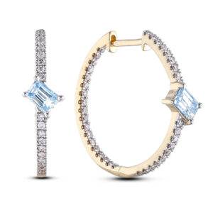 0.52 Carat TW Aquamarine and Diamond Inside Out Hoop Earrings in 14K Yellow Gold