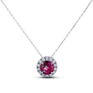 1.13 Carat Thai Ruby & Diamond Halo Pendant in 18K White Gold