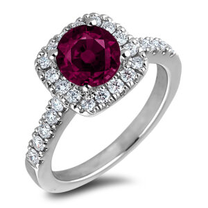 0.75 Carat Ruby & Diamond Halo Ring in 14K White Gold