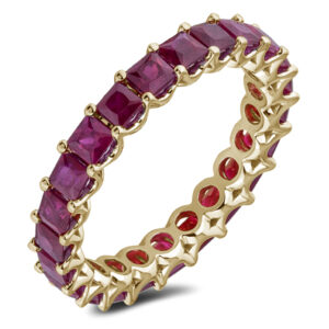 3.0 Carat TW Ruby Eternity Wedding Band Ring in 14K Yellow Gold