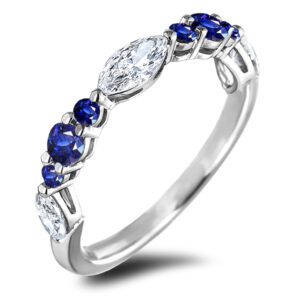 1.15 Carat TW Canadian Diamond and Sapphire Anniversary Ring in 14K White Gold