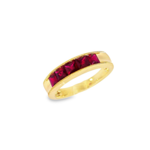 1.18 Carat TW Princess Cut Ruby Channel Set Anniversary Ring in 14K Yellow Gold