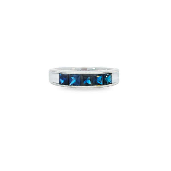 1.18 Carat TW Princess Cut Sapphire Channel Set Anniversary Ring in White Gold