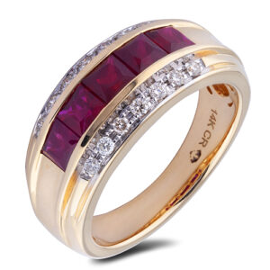 1.45 Carat TW Ruby & Diamond Wide Anniversary Ring in 14K Yellow Gold
