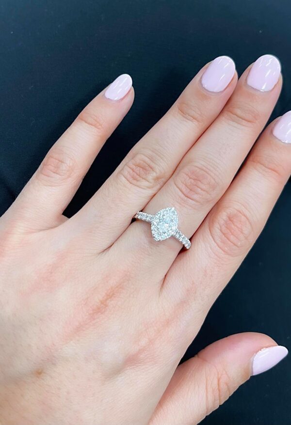0.67 Carat Marquise Cut GIA Diamond Halo Engagement Ring in 18K White Gold