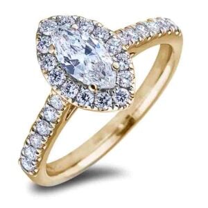 Marquise Cut Canadian Diamond Halo Ring in Yellow Gold