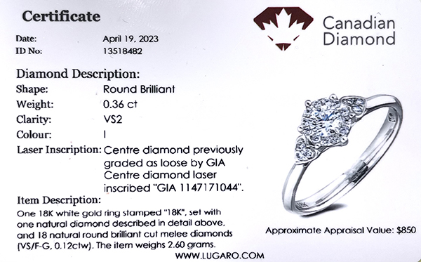 Engagement ring hotsell certificate