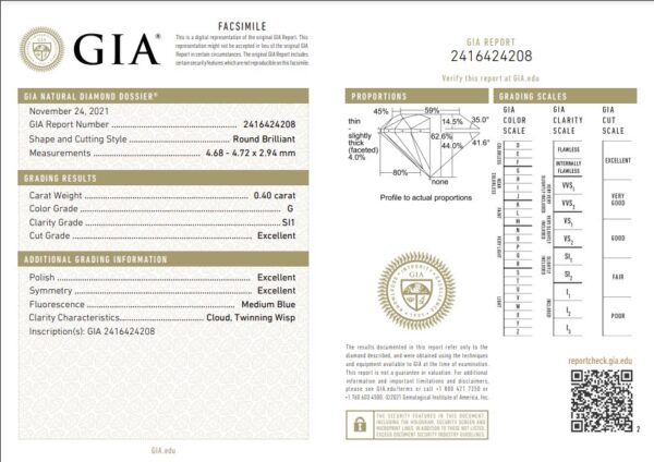 0.40 Carat GIA Certified Diamond Engagement Ring with Side Diamonds in 18K White Gold