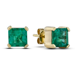 Brazilian Emeralds Stud Earrings in 18K Yellow Gold | 1.62 Carat TW