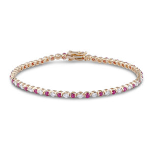 1.10 Carat TW Ruby and 1.18 CTW Diamond Tennis Bracelet in 14K Yellow Gold