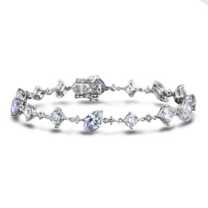 5.79 Carat TW Mosaic Diamond And 0.94 Carat Oval Sapphire Tennis Bracelet in 14K White Gold