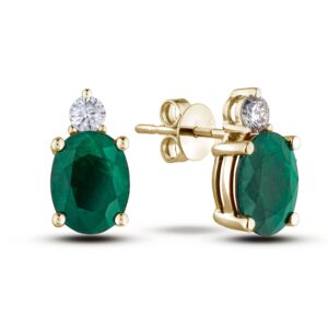1.30 Carat TW Emerald and Diamond Stud Earrings in 14K Yellow Gold