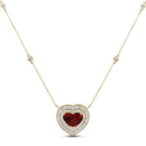 3.08 Carat Heart Shaped Pink Tourmaline And Diamond Double Halo Necklace in 18K Yellow Gold